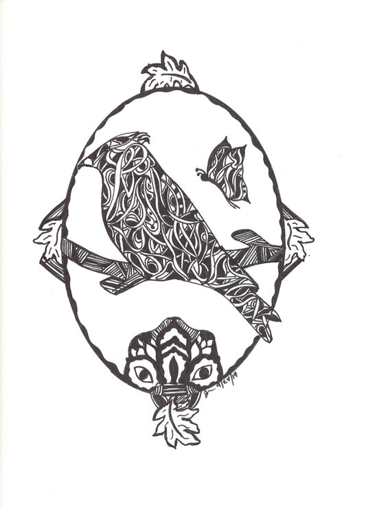 Cardinal Peeking Owl